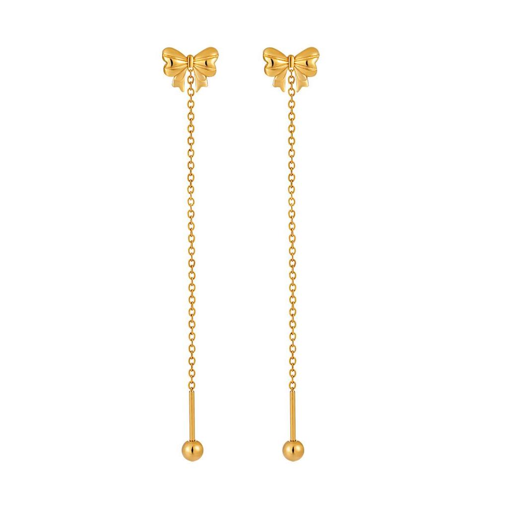 Korean Bow Earrings: Stylish Gold-Plated Titanium Steel with Floral Design