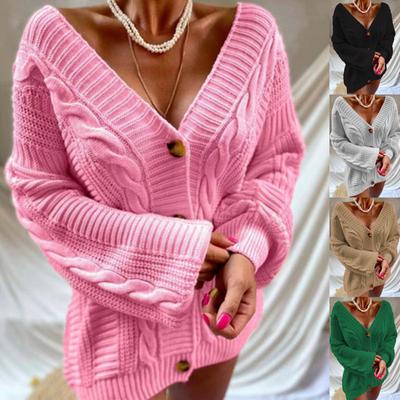 Women's Cardigan Fashion Solid Button Front Long Sleeve Casual Knit Sweaters Outerwear Autumn Winter Sweater Coat