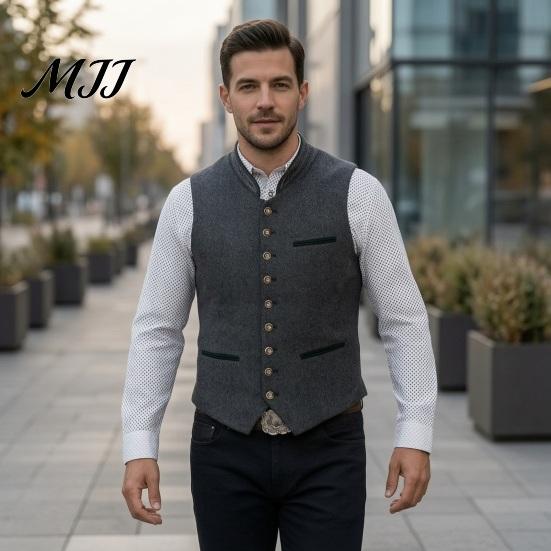 Men Oktoberfest Waistcoat Vest, Traditional Costume Waistcoat, Stand-Up Collar Button-up Vintage European Style Formal Vest Gilet, Retro