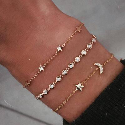 Exclusive For Hand Fashion Summer Cool Star Moon Diamond Bracelet 3-Piece Set
