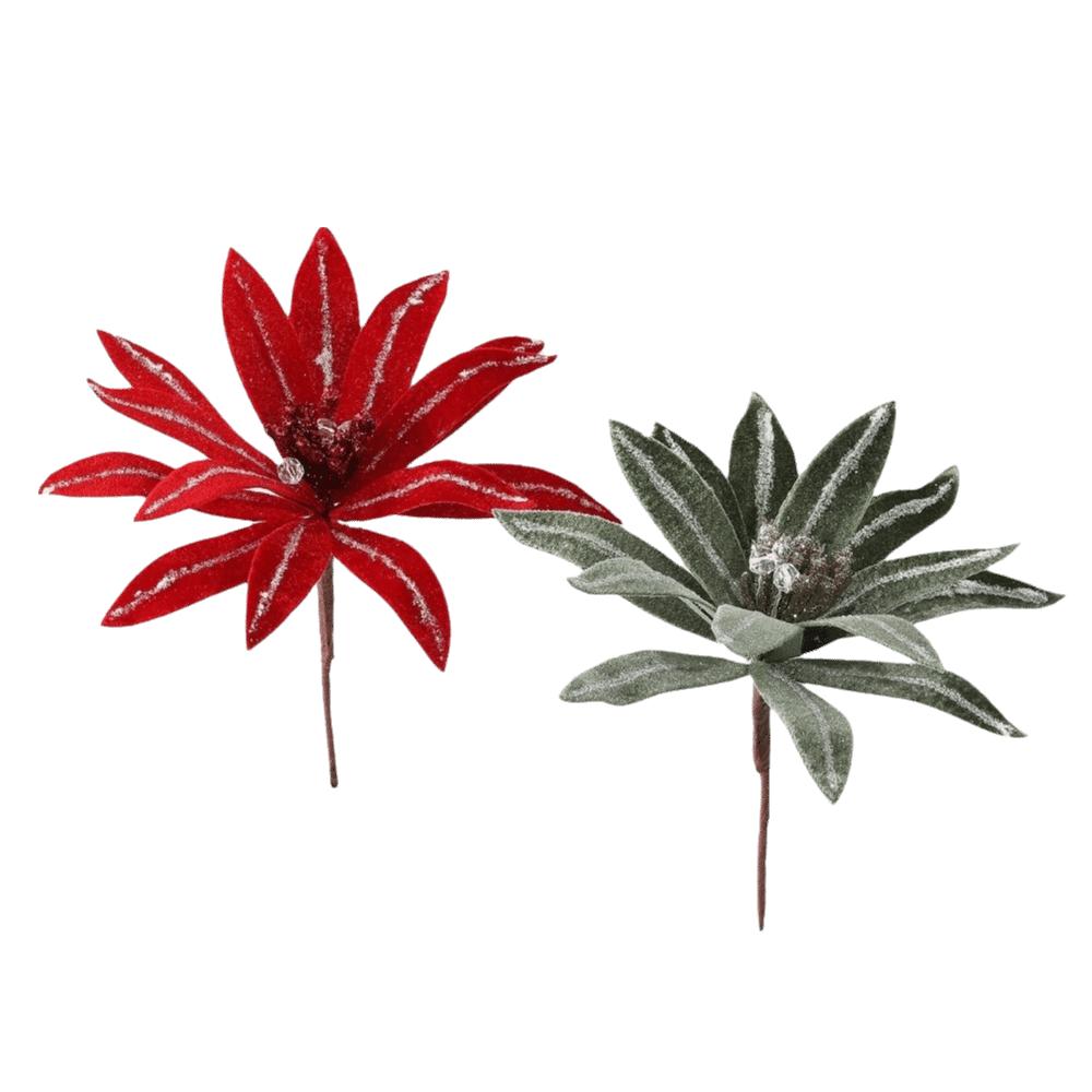 New 15CM Artificial Poinsettia Flower Flocking Fabric Ribbon Christmas Flower DIY Christmas Flower Home Decoration