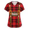 Women's V Neck Short Sleeve Work Shirt with Pockets Oktoberfest Print Lightweight Comfortable Fit Casual Top for Healthcare and Service Staff