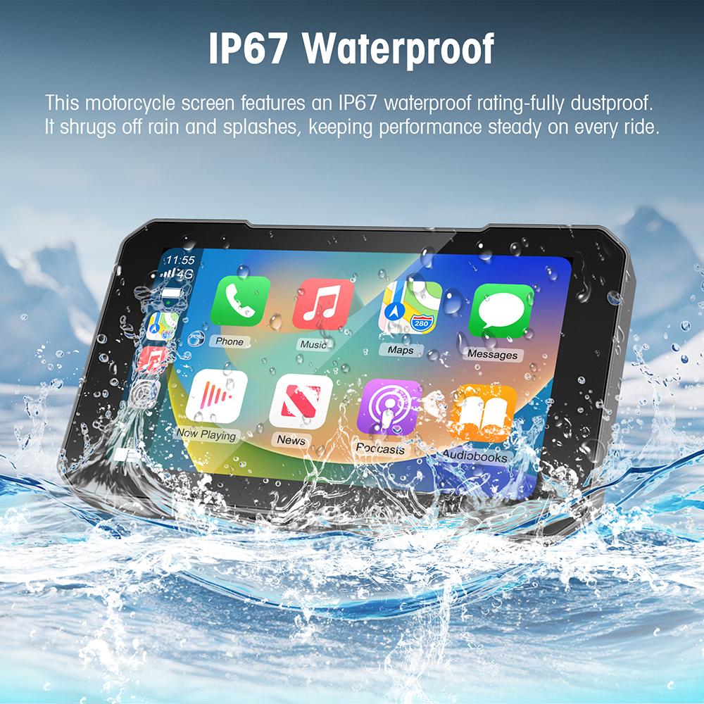 5 Inch Touch Screen Motorcycle CarPlay Screen Support Dual Camera Record with Wireless CarPlay and Android Auto IP67 Waterpr