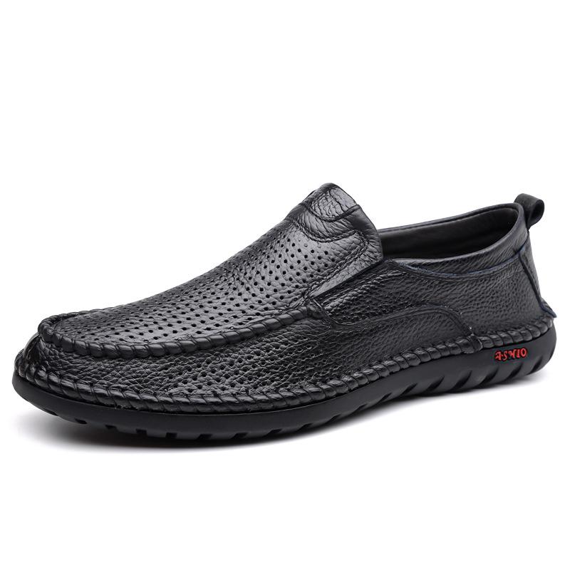 2025 new men's shoes summer sandals leather breathable hollow leather shoes men's casual hole shoes middle-aged and elderly fathers