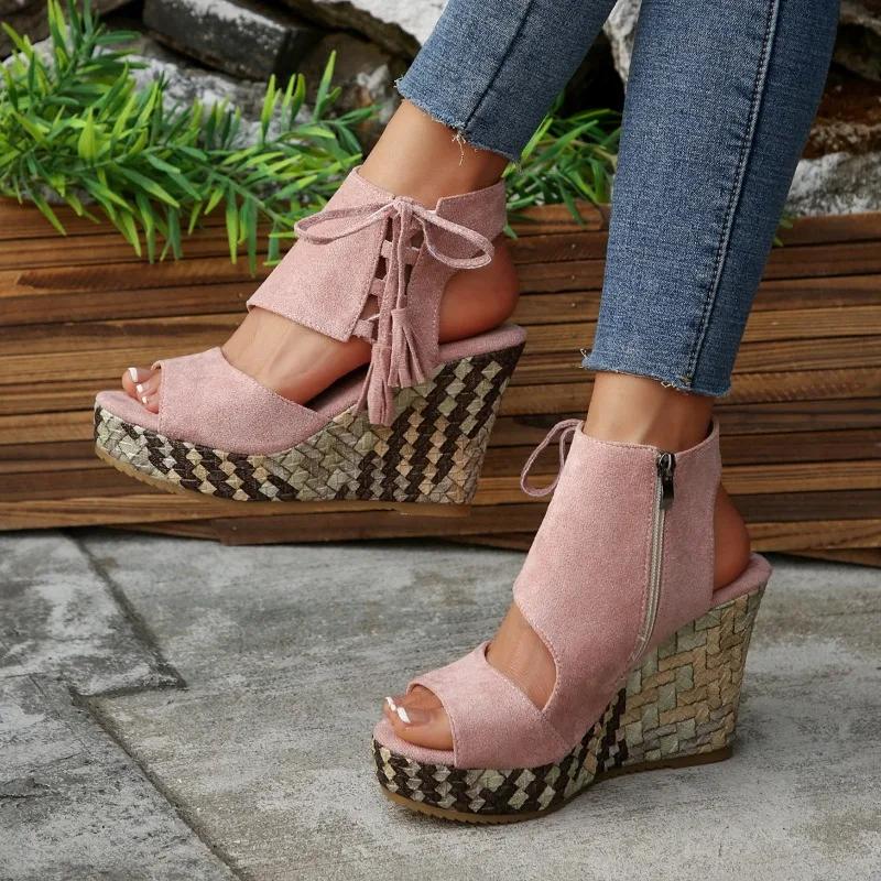 Fashion 2025 New Women's Thick Platform Wedge Sandals Summer Comfortable Elevating Casual Shoes Plus Size Breathable Fashion Hot Sale
