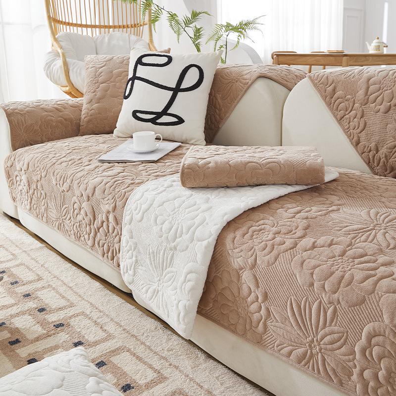 Winter Thickened Plush Sofa Mat Printed Pattern Anti Slip and Dustproof Sofa Cover L-shaped Sofa Full Coverage Sofa Towel Pillowcase