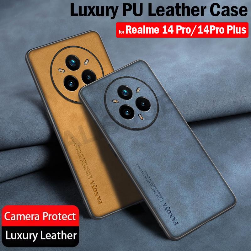 Matné PU Kůže Funda pro Realme 14 Pro Plus Pouzdro Kožené Plastové Ochranné Zadní Kryt pro Realme 14 Pro Capa