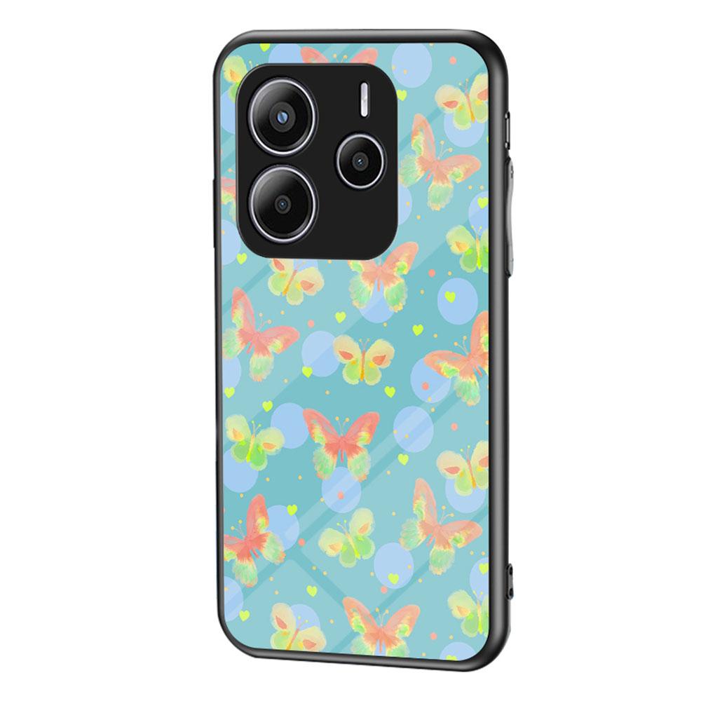 For Xiaomi Redmi Note 14 5G Case Butterfly Pattern TPU+Tempered Glass Protective Phone Cover