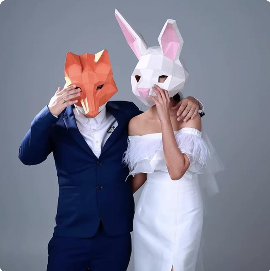 3D Paper Model Wearable Mask Rabbit Animal Cosplay DIY Papercraft Origami Headgear Christmas Halloween Prom Party Girls Gift