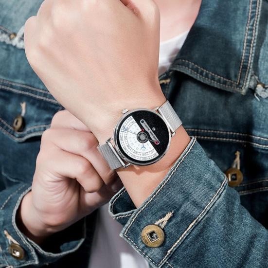 Men Watch Color Matching Half Roulette Date Diaplay Waterproof Clear Print Legible High Accuracy Quartz Movement Quartz Wristwatch