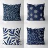 Modré polštáře s listovým vzorem pro domácí dekoraci Čtvercový povlak na polštář z polyesteru, moderní ozdobný potah na polštář na pohovku
