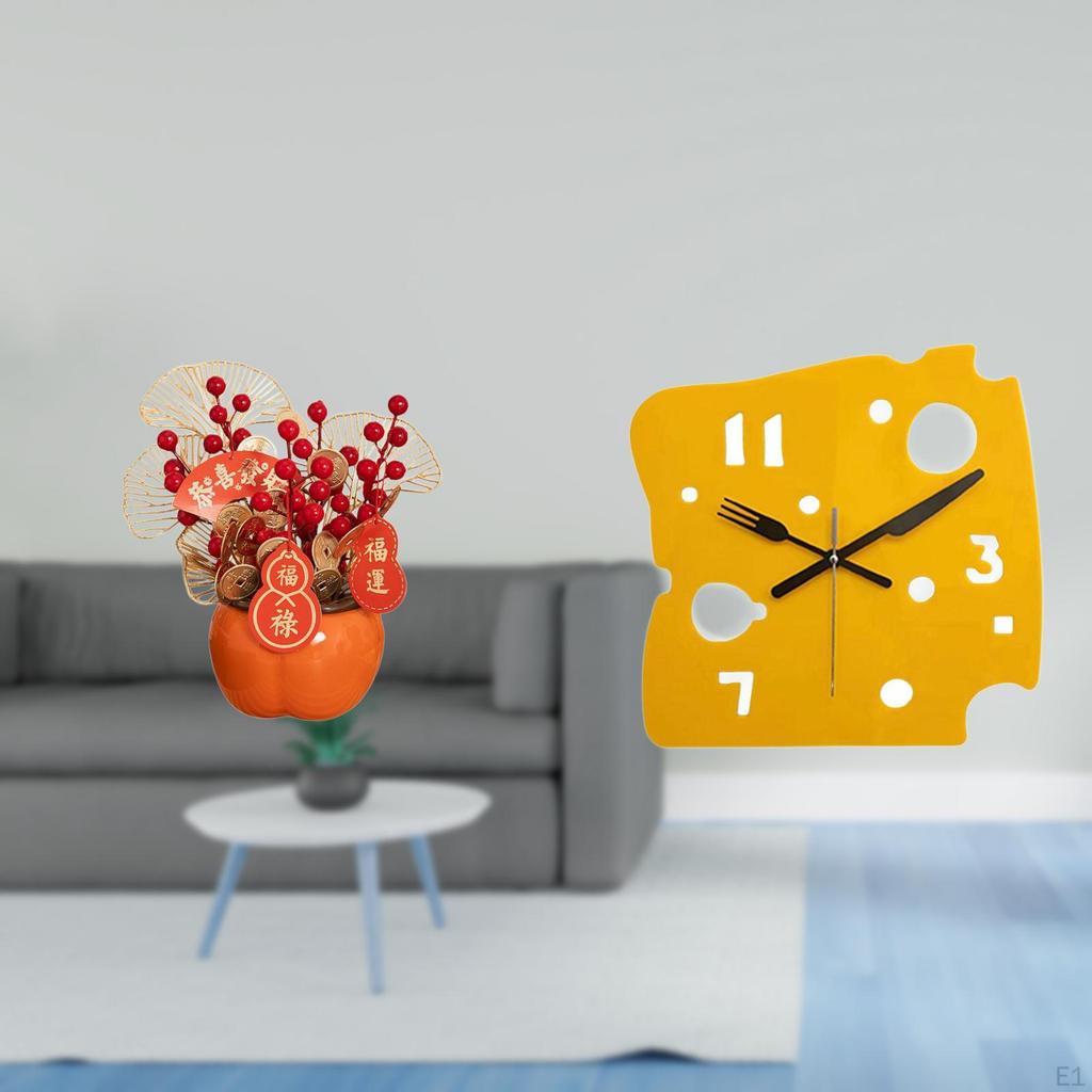 Nordic Spring Festival Cheese Flower Bucket Minimalist Acrylic Wall Clock Artificial Potted Bonsai