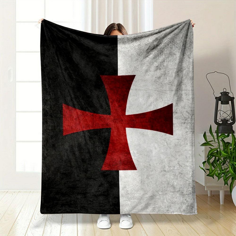 Red Templar Cross on Black and White print blanket soft and cozy perfect for the living room bed sofa or a nap,gift