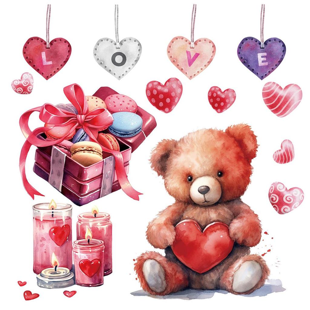 Heart-Shaped Teddy Bear Electrostatic Valentine Window Sticker for Mall, Shop, Wall, or Refrigerator 2026.