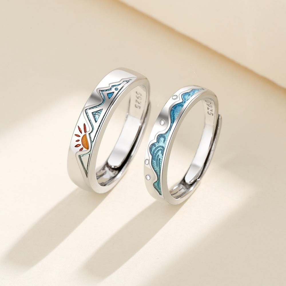 2 Stück 925 Sterling Silber Partnerringe Verstellbar Schlichtheit Mode Exquisit Herren Damen Schmuck Zubehör Hochzeitsfeier Geschenk