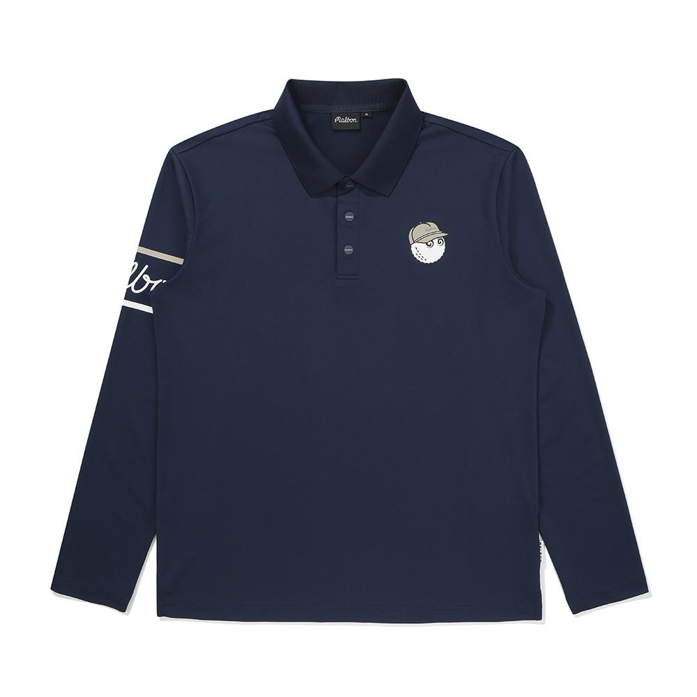 MALBON GOLF Functional Material Long Sleeve Polo Shirt Navy (Man)