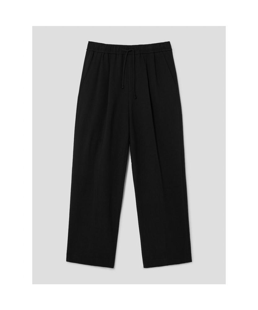 8SECONDS [Everyday Slacks] Fleece-Lined Wide Fit Elastic Waist Slacks - Black
