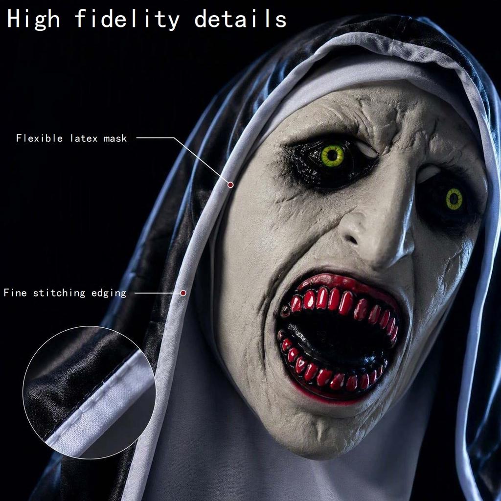 Mask Frightening Nun Costume Synthetic Latex Street Style Horror Accessory Realistic Details Halloween Horror Theme Events