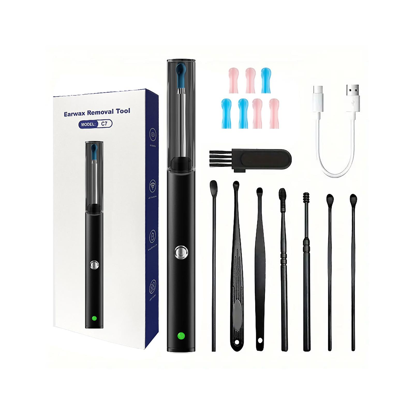 Wireless WiFi HD Visual Ear Pick With Light, Integrated Tweezers, Ear Cleaning Tool One Size чёрный