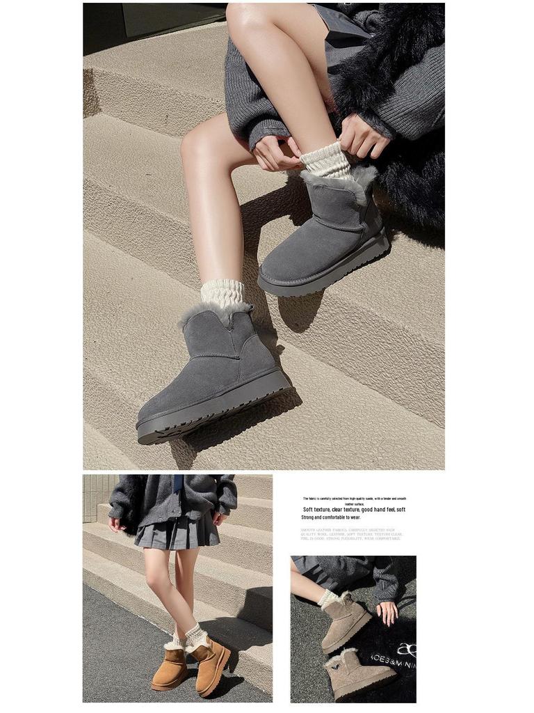 Women's 2025 Fleece-Lined Wool Snow Boots: Thick-Soled, Non-Slip, Wear-Resistant, Genuine Leather for Autumn/Winter.