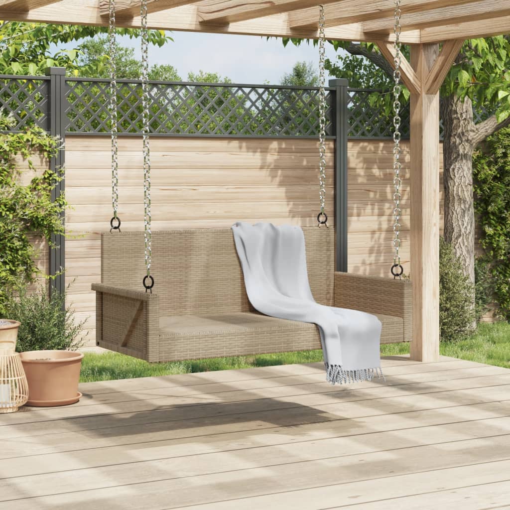 Hanging Swing Bench Beige 119x56x48 cm Poly Rattan