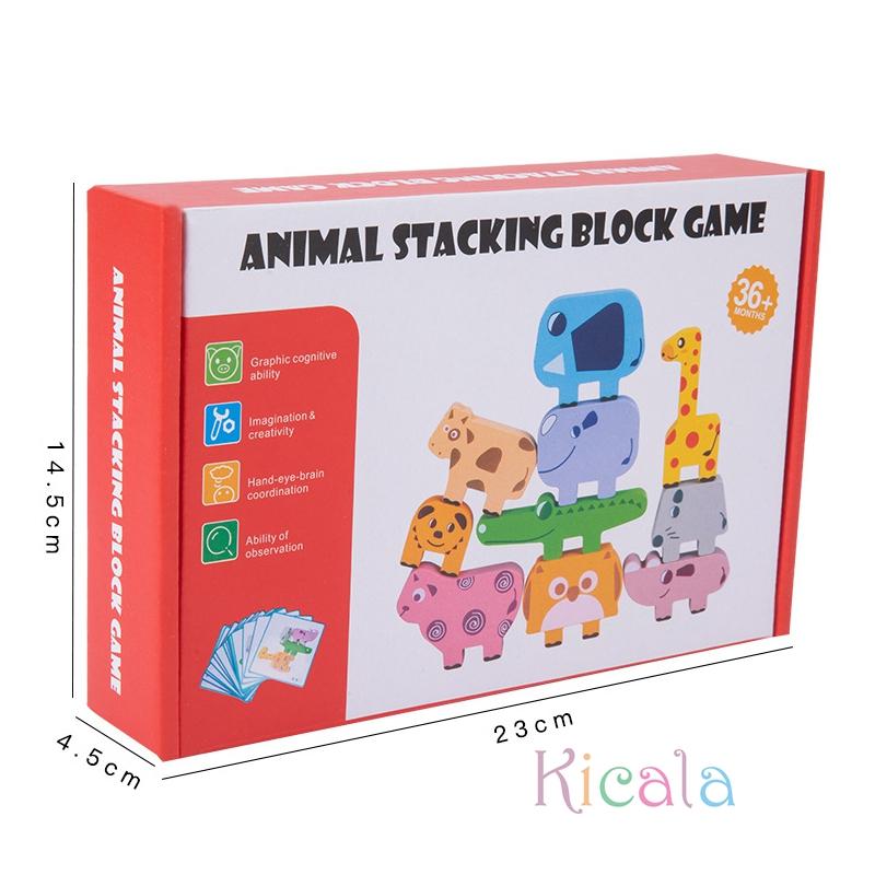 Wooden Animal Stacking Blocks Toy Shape Matching Puzzles Game Balance Fine Motor Training Montessori Educational Toddler Toys