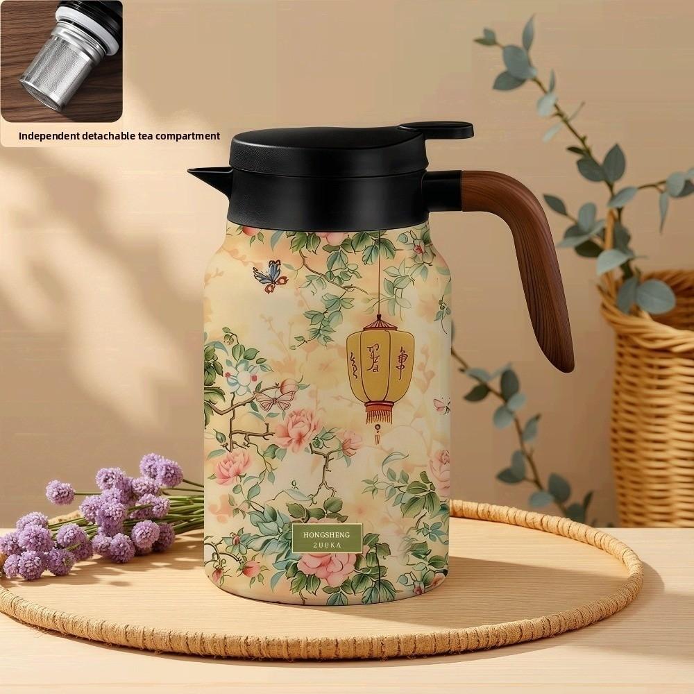 Floral Printing Flower Insulated Kettle Retro Vacuum Flask Thermal Bottle  for Outdoor