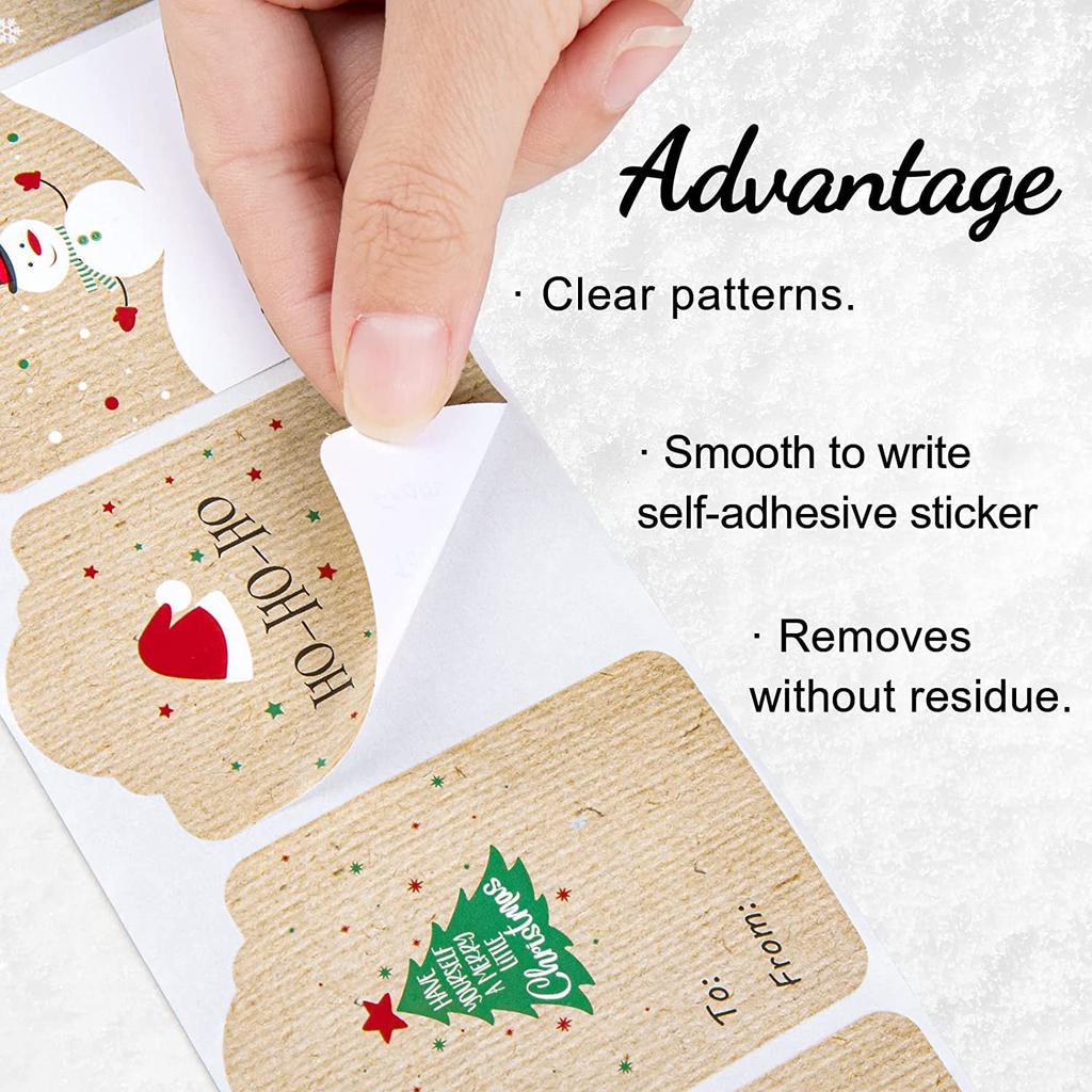 300 Stickers/Roll Christmas Stickers Gift Packaging Decorative Adhesive Stickers Label Stickers 6 Patterns Writing Notes Sticker