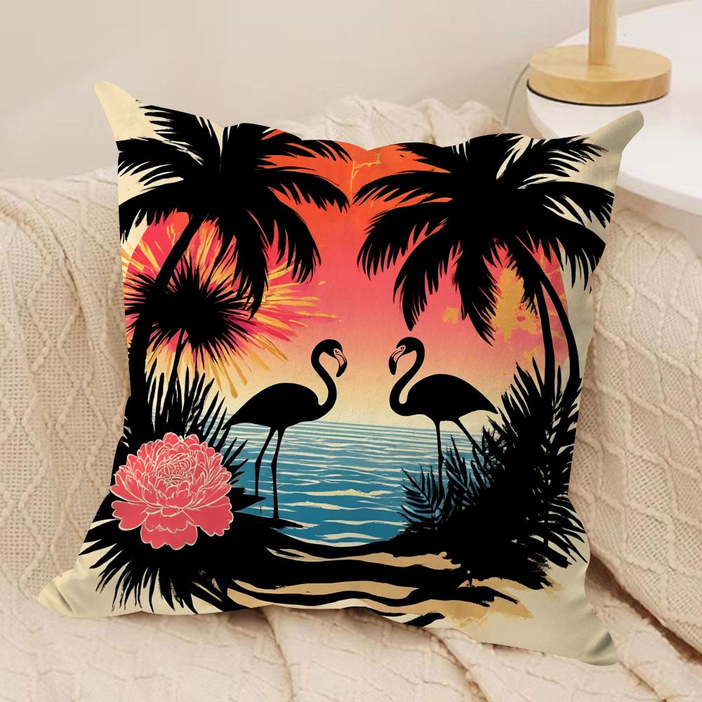 Tropical Palm Flamingo Cushion Cover Soft Plush Fabric DoubleSided Printed Cushion Covers for All Seasons Modern Home Decor