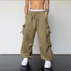 Men's and Women's Multi-pocket Overalls Couple Loose Tied Feet Solid Color Drawstring Casual Long Pants