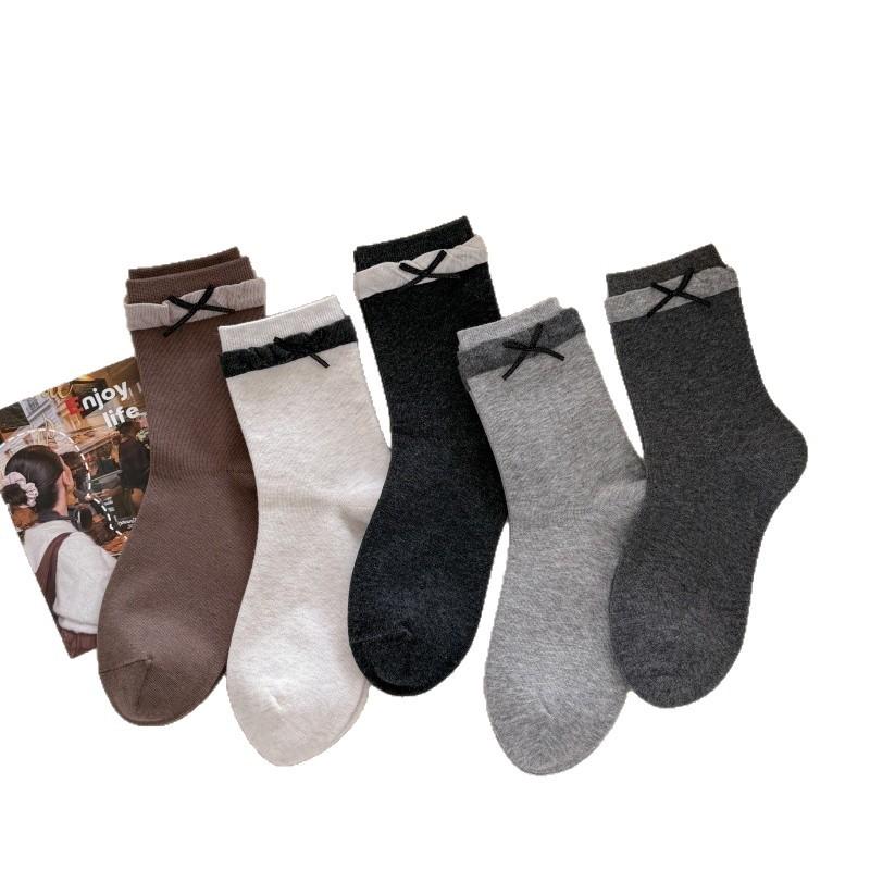 Sweet Lace Bow, Cute and Simple Stacked Socks, Small Fragrance Plain-colored Socks, Mid-calf Socks, Children's Socks