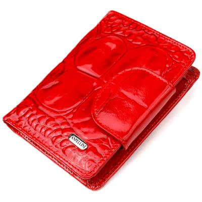 Cartera de mujer vertical lacada en piel genuina efecto cocodrilo CANPELLINI Wallet 21681 Rojo