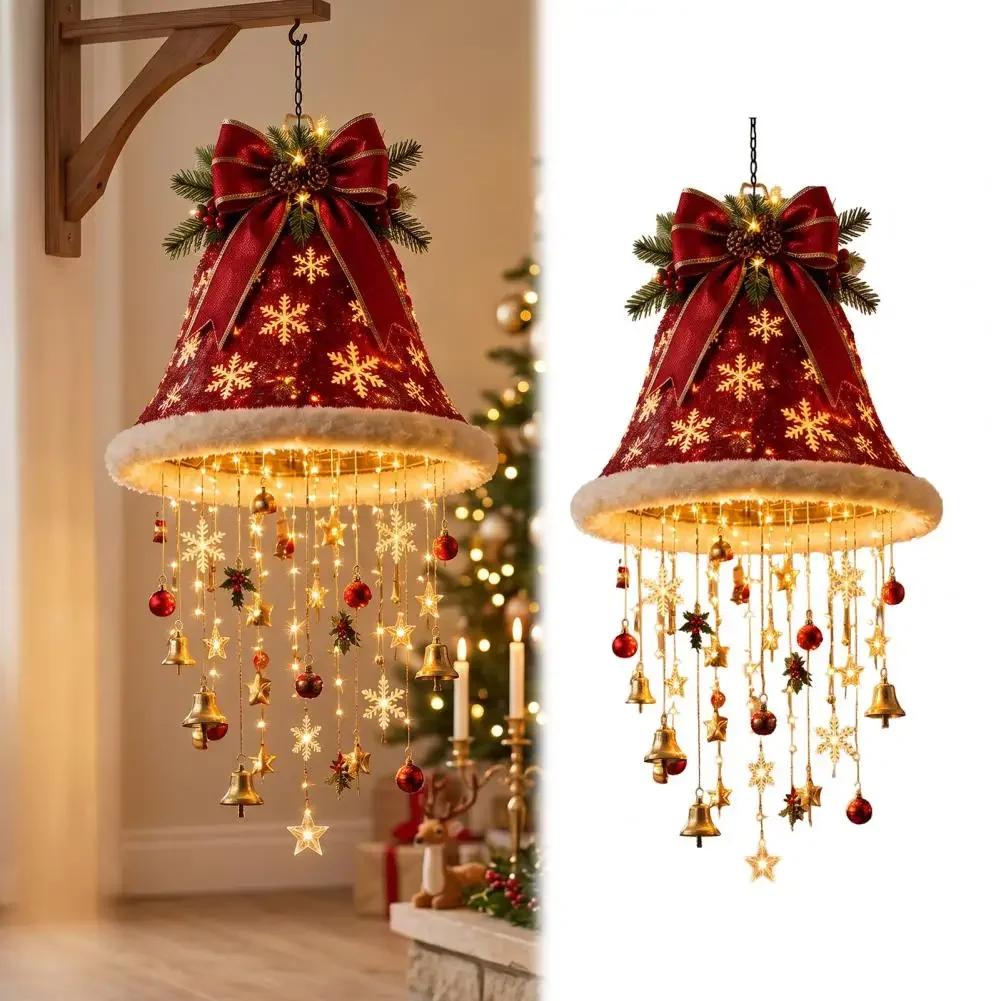 Lighted Christmas Ceiling Hanging Decor Pre-Lit Tree Bell Pendant with Warm LED Porch Doorway Holiday Ornament Party Decoration