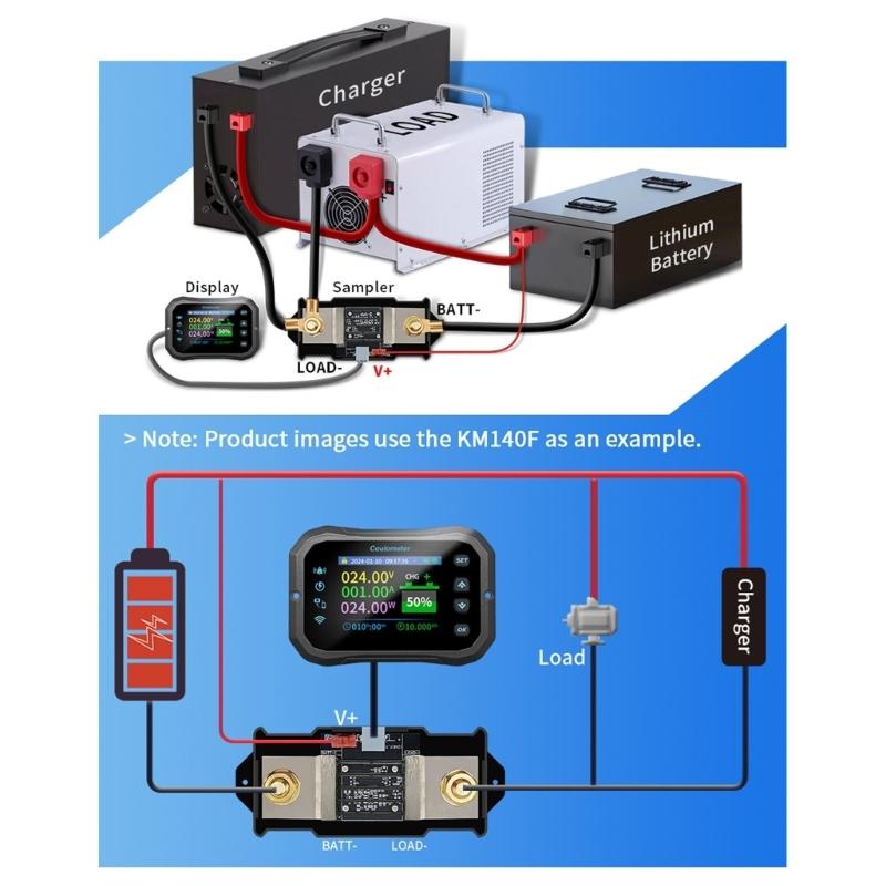 1 Set Battery Coulomb Counter Power Volt Ammeter for Lithium Batteries with Intelligent Safe Features Cable Included