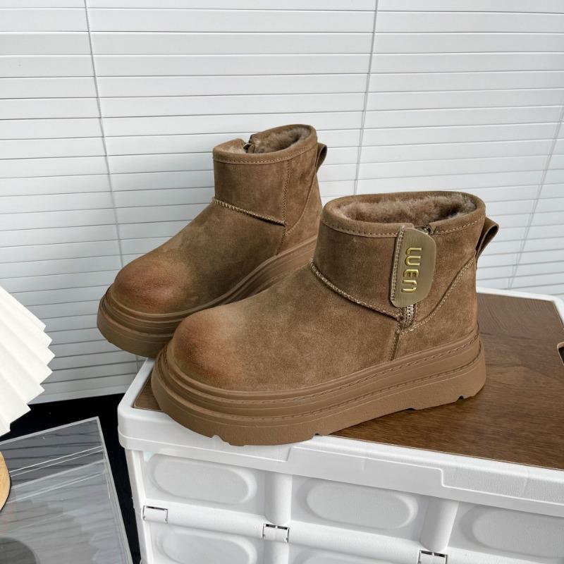 Snow boots cotton shoes winter new leather velvet thickened thick-soled non-slip snow women's boots short boots