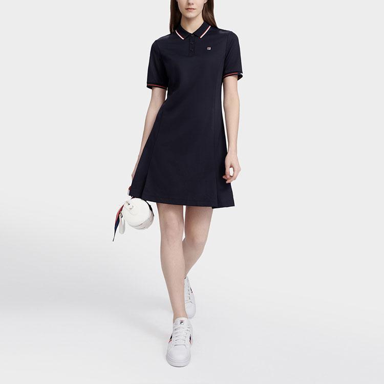 Fila Classic Business French Knit Casual Polo Dress Women Dresses Legendary-Blue F11W321303ANV