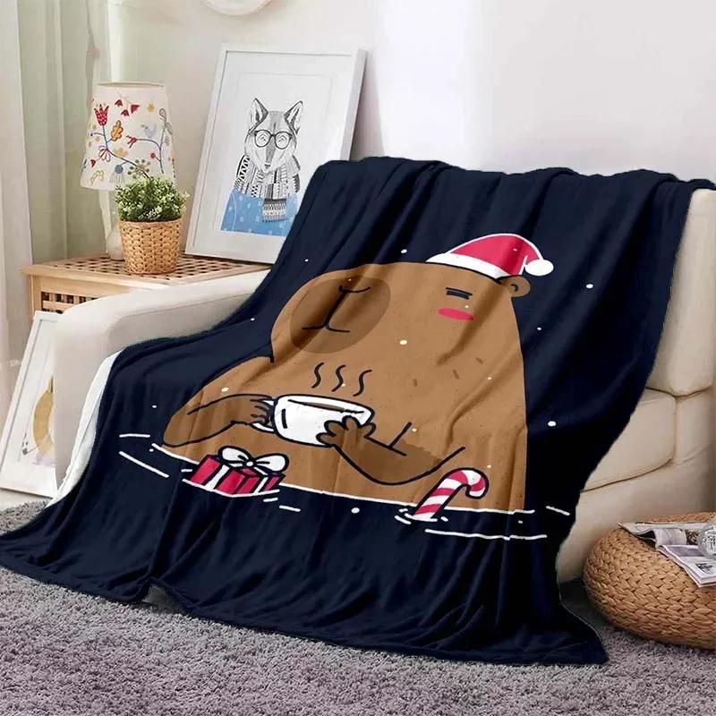 Kawaii The Capybara Club Home Cartoon Printed Blanket Picnic Blanket Warm Flannel Soft and Comfortable Home Travel Birthday Gift