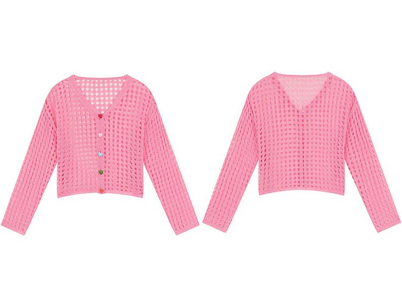 2025 Summer Korean V-Neck Hollow Loose Knit Cardigan for Women