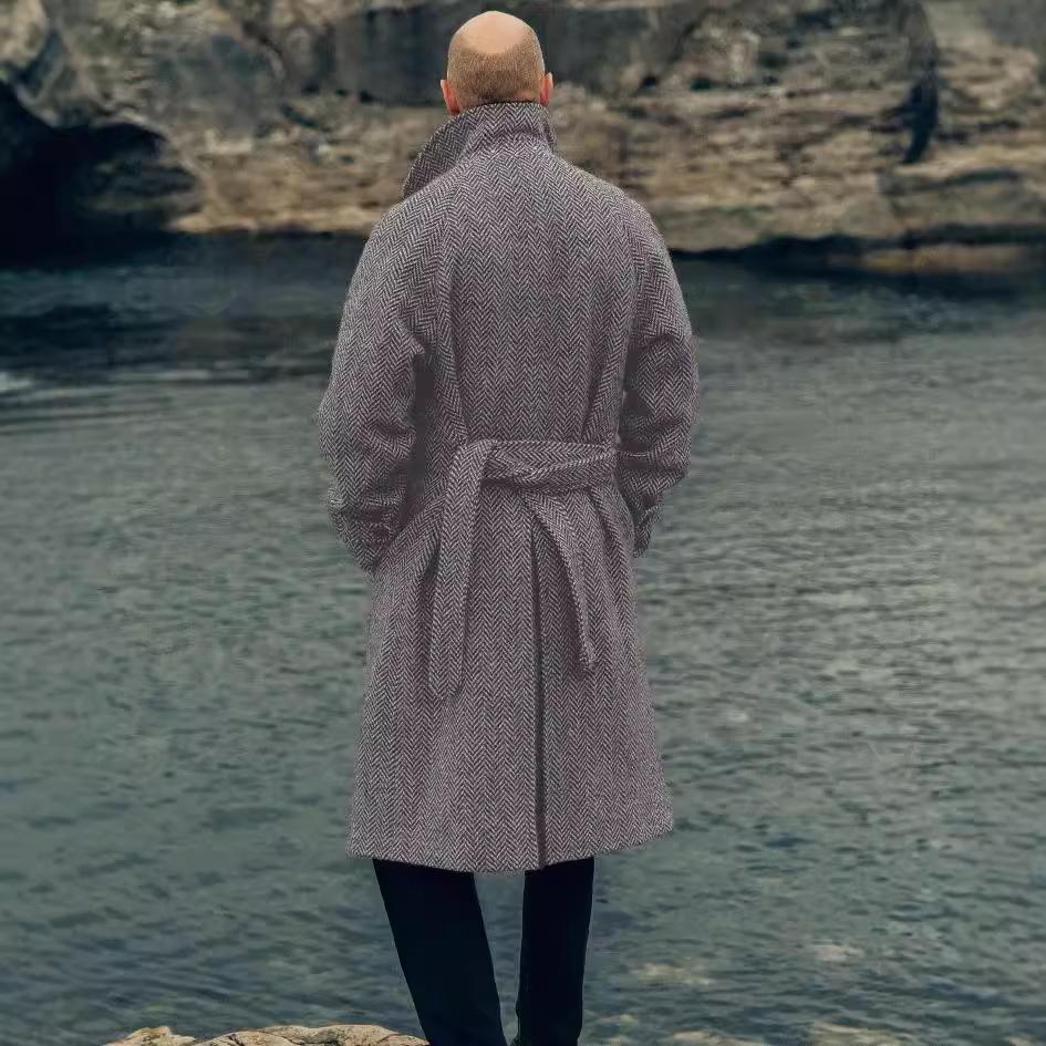 Herren Karriertes Woll-Zweireihiges Mittellanges Sakko - Herbst/Winter Stil