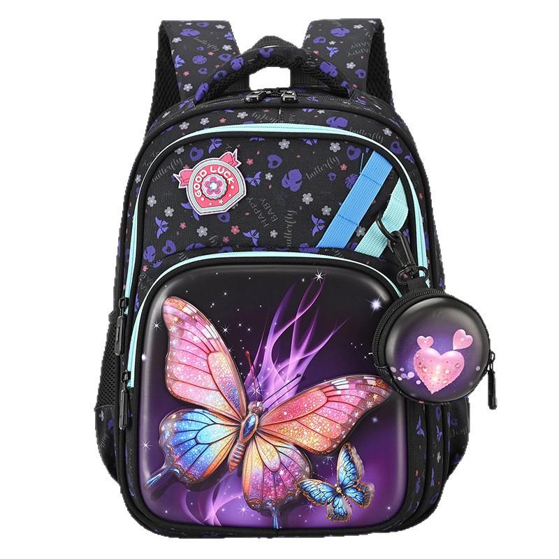 Kids School Backpack 16 Inch 3D Hard Shell Butterfly Design Grades 1-6 Breathable Oxford Fabric With Padded Straps