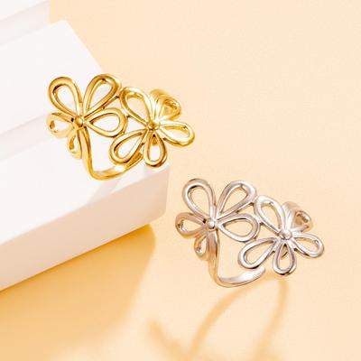 Stainless Steel Hollow Rose Open Flower Ring - Versatile Fashion Jewelry Gift