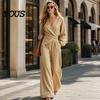 Women Two-piece Suit Women's Long Sleeve 2 Piece Sets, Irregular Hem V Neck Top Everyday Casual And Wide Leg Pants Matching Travel