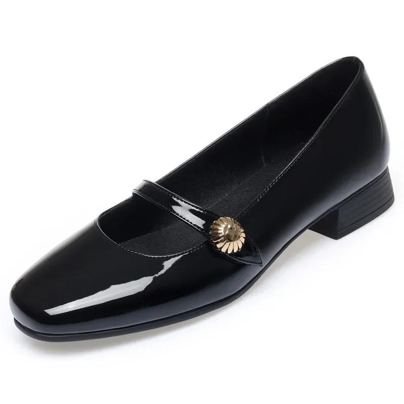 

Туфли-лодочки в британском стиле с неглубоким вырезом Женские Мэри Джейн 2025 Весна Туфли на плоском квадратном каблуке Яркая кожа для офиса Мама 41