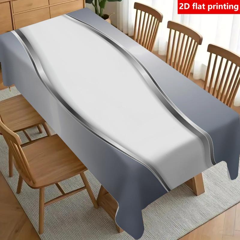 2D Flat Printing, 1pc Silvery Curved Pattern Tablecloth, Durable Polyester, Exquisitely Modern Decorative Tablecloth, Suitable for Both Indoor and Out