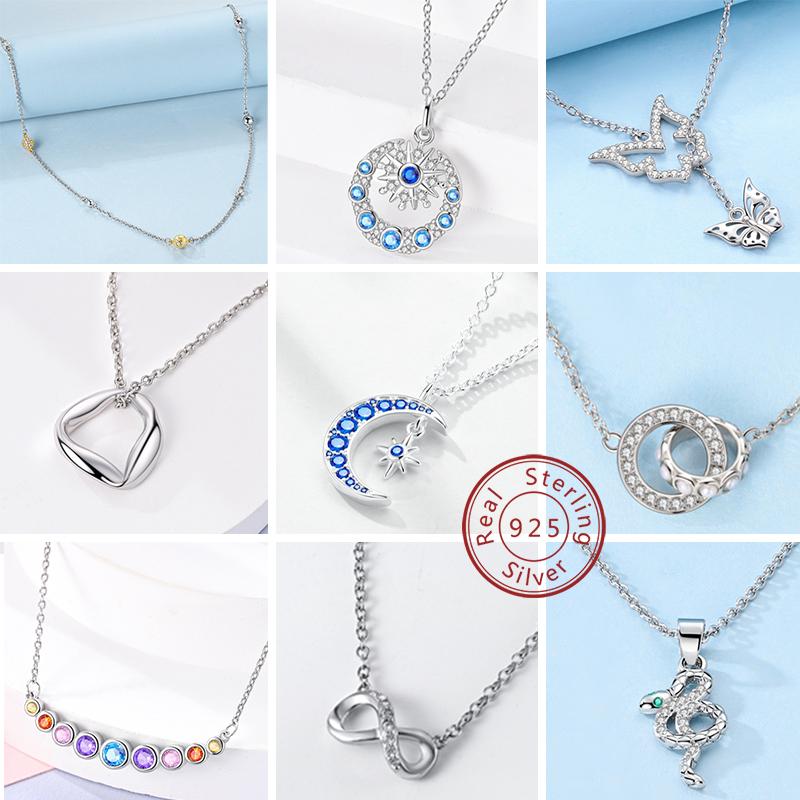 New 925 Silver Necklace Zircon Heart Butterfly Simple Necklaces For Women Anniversary Birthday Jewelry Gift Female