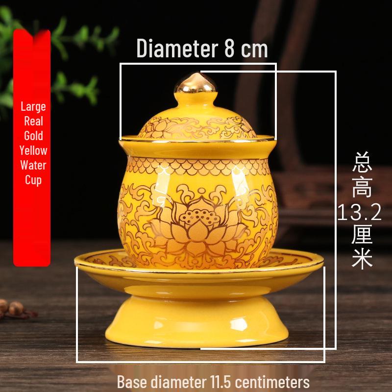 Coppa per Acqua per Altare Buddista in Ceramica di Loto con Mantra della Grande Compassione - Tazza per Offerte a Guanyin