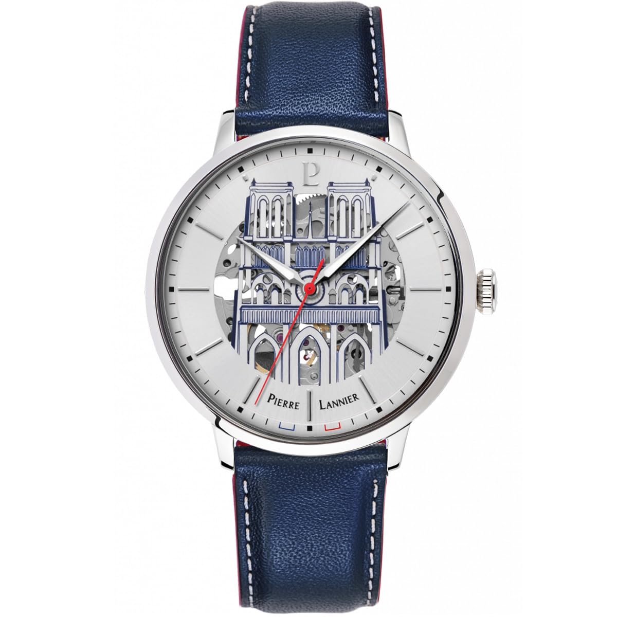 

Automatic Watch Brand Skeleton Notre Dame Leather Strap Tricolor Cool Button Analog Waterproof Imported [Pierre Lanier] Men s [Regular Product]