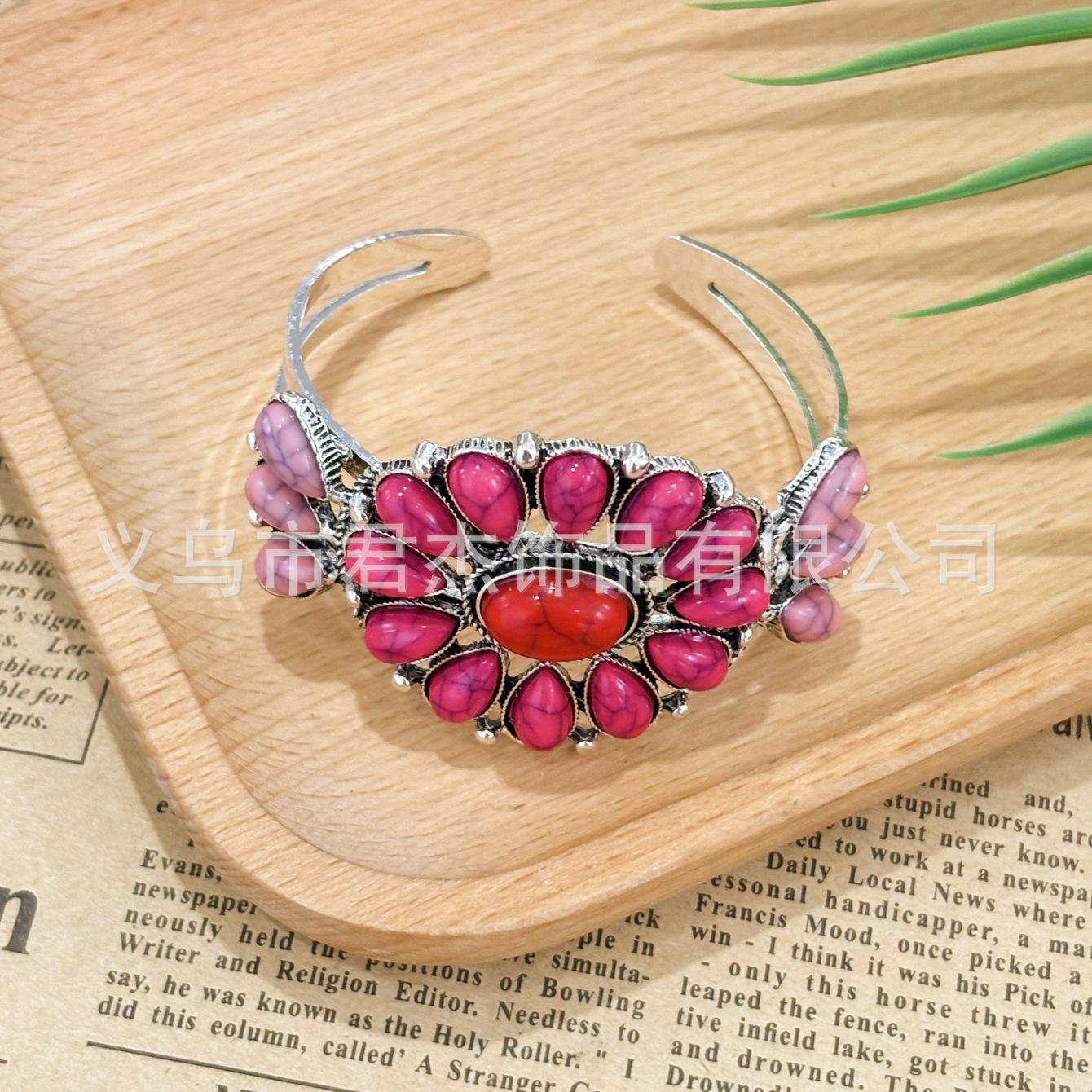 

Трансграничный богемный ретро этнический стиль бирюзовый браслет для женщин персонализированный и модный цветочный браслет из Европы и Америки B23-317P Rose Red+C3-F2 розы красного