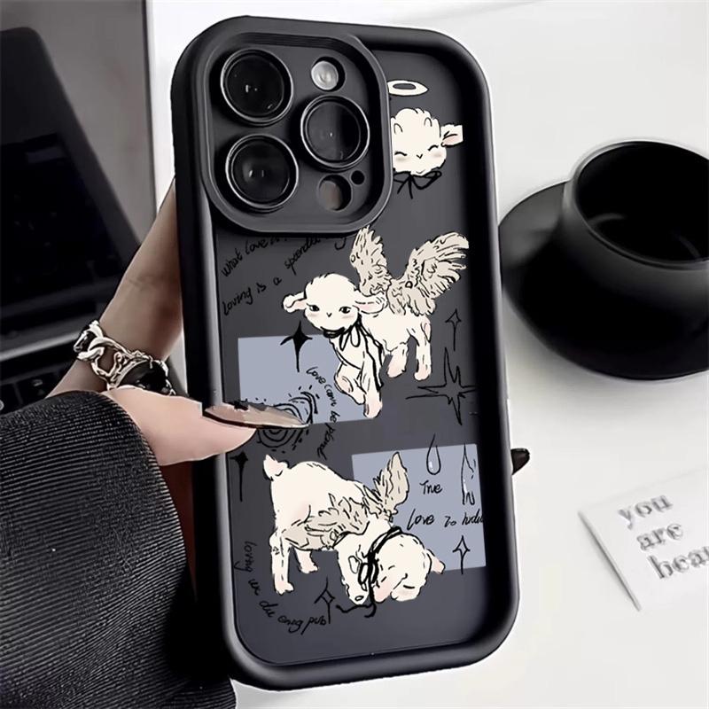 Lucky Angel Sheep Silicone Phone Case For iPhone 11 13 12 14 15 16 Pro Max 13 15 Pro XR XS Max 7 8 14 15 16Plus Shockproof Cover