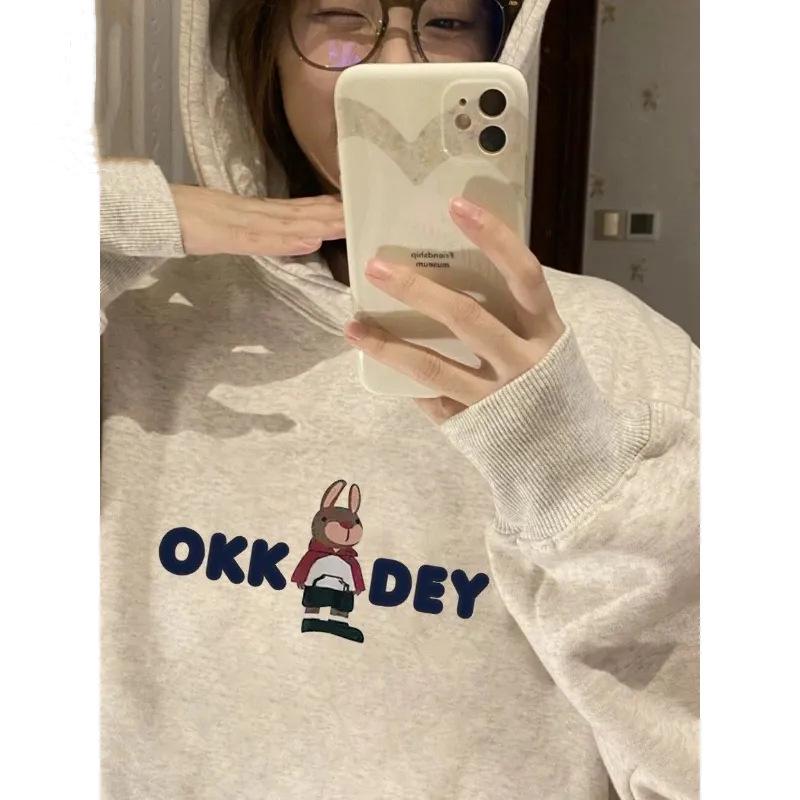 Women's Oversized Fleece-Lined Cotton Hoodie - Hong Kong Style, Autumn/Winter